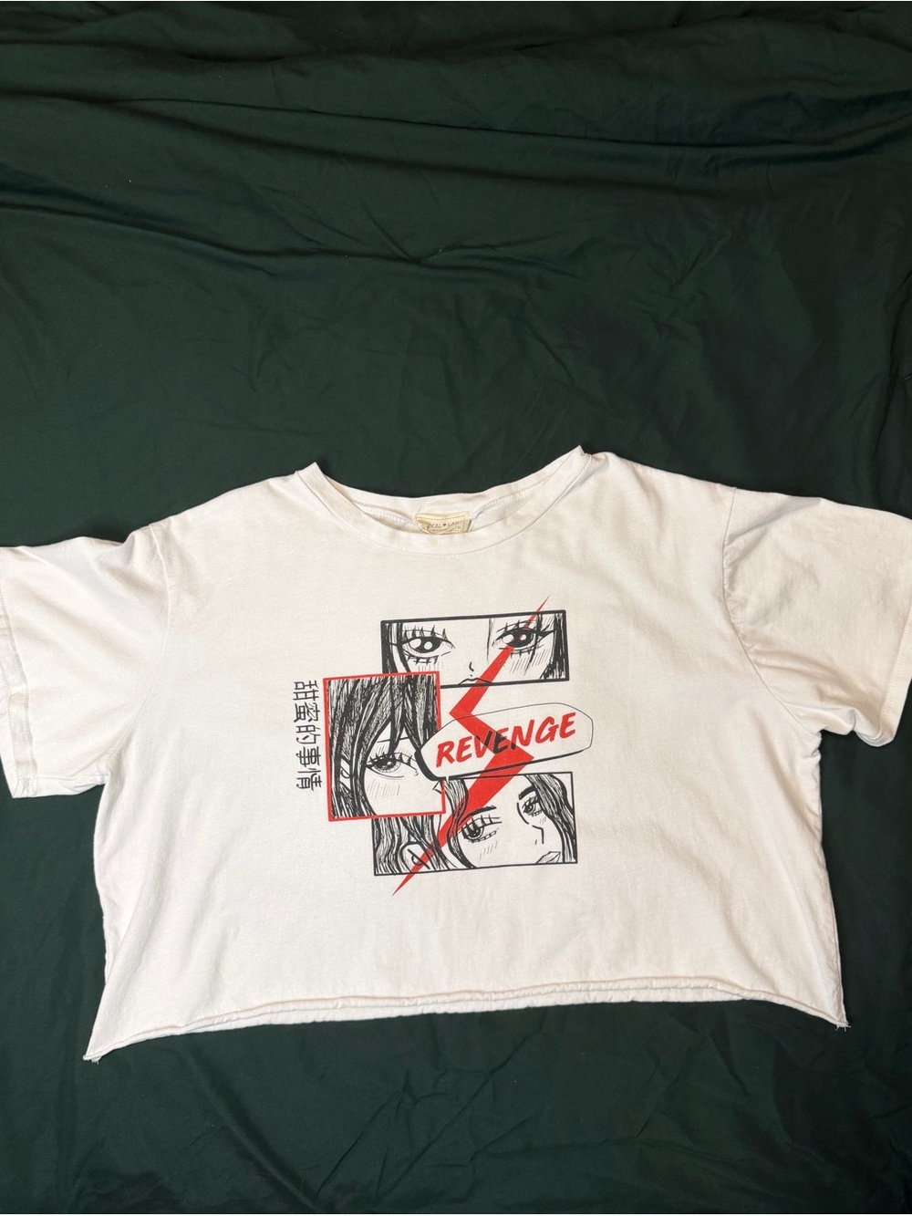 Graphic 'Revenge' Cropped Tee - White with Red & Black Print XL
